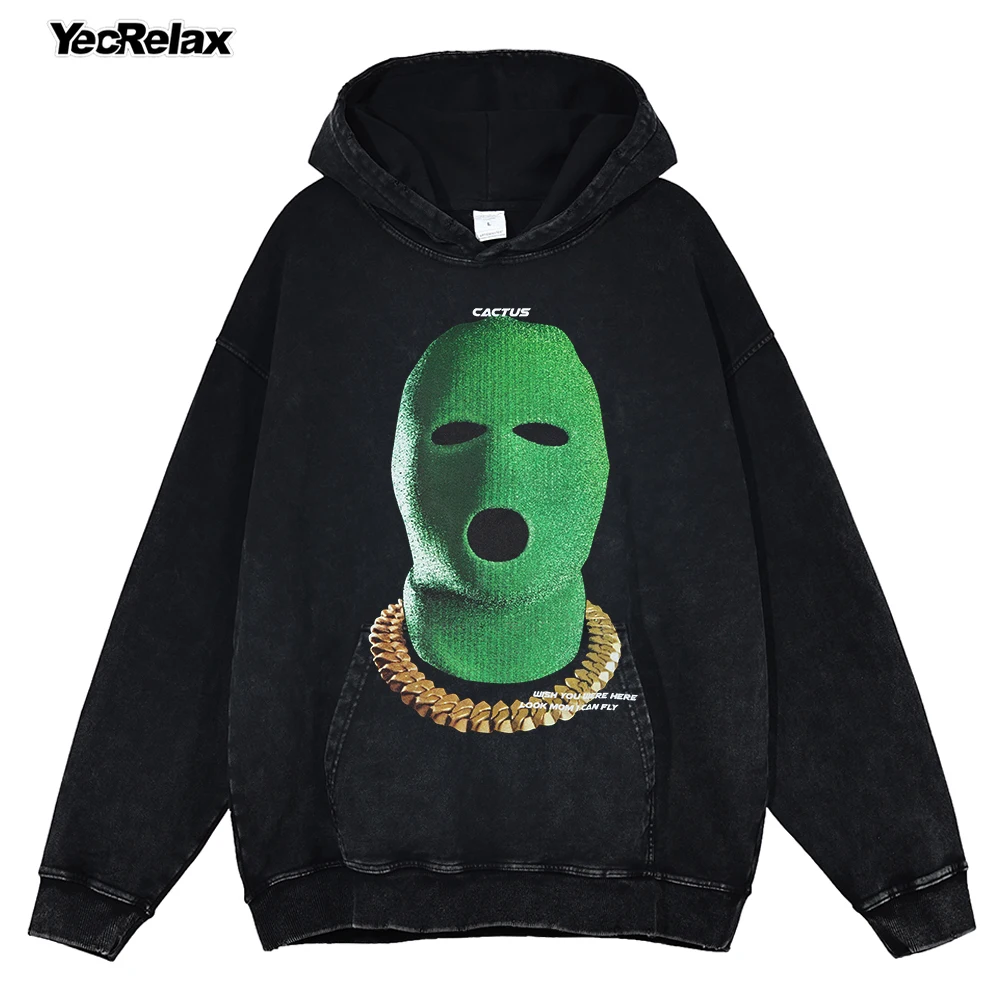 

Men Hip Hop Punk Washed Sweatshirt Autumn Winter Streetwear Masked Gangster Printed Hoodies Harajuku Cotton 2022 Vintage Hoodie