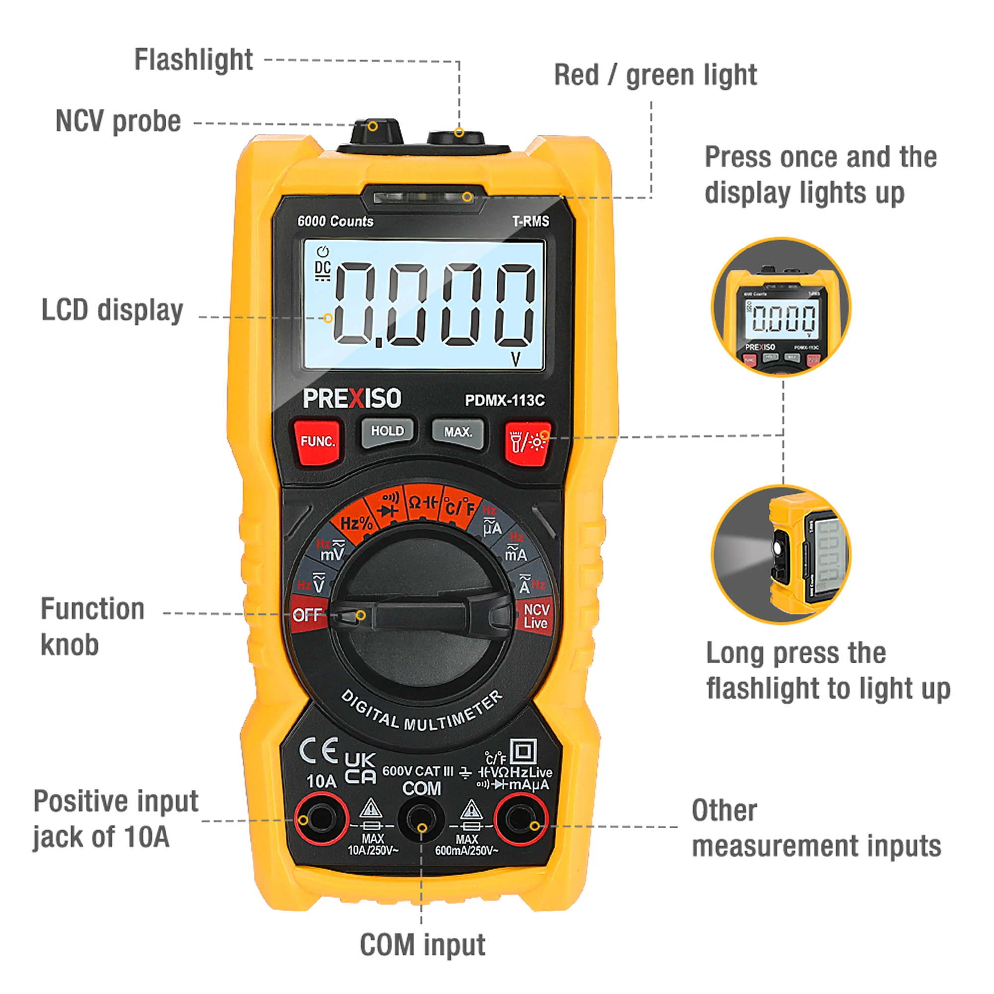 Цифровой мультиметр PREXISO ручной измерительный прибор с ЖК дисплеем и подсветкой