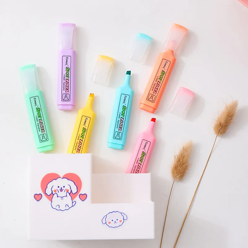 

6 Colors Cute Highlighter Pen Pastel Chalk Marker Japanese Fluorescent Pens Colorful School Supplies Wholesale Korean Stationery