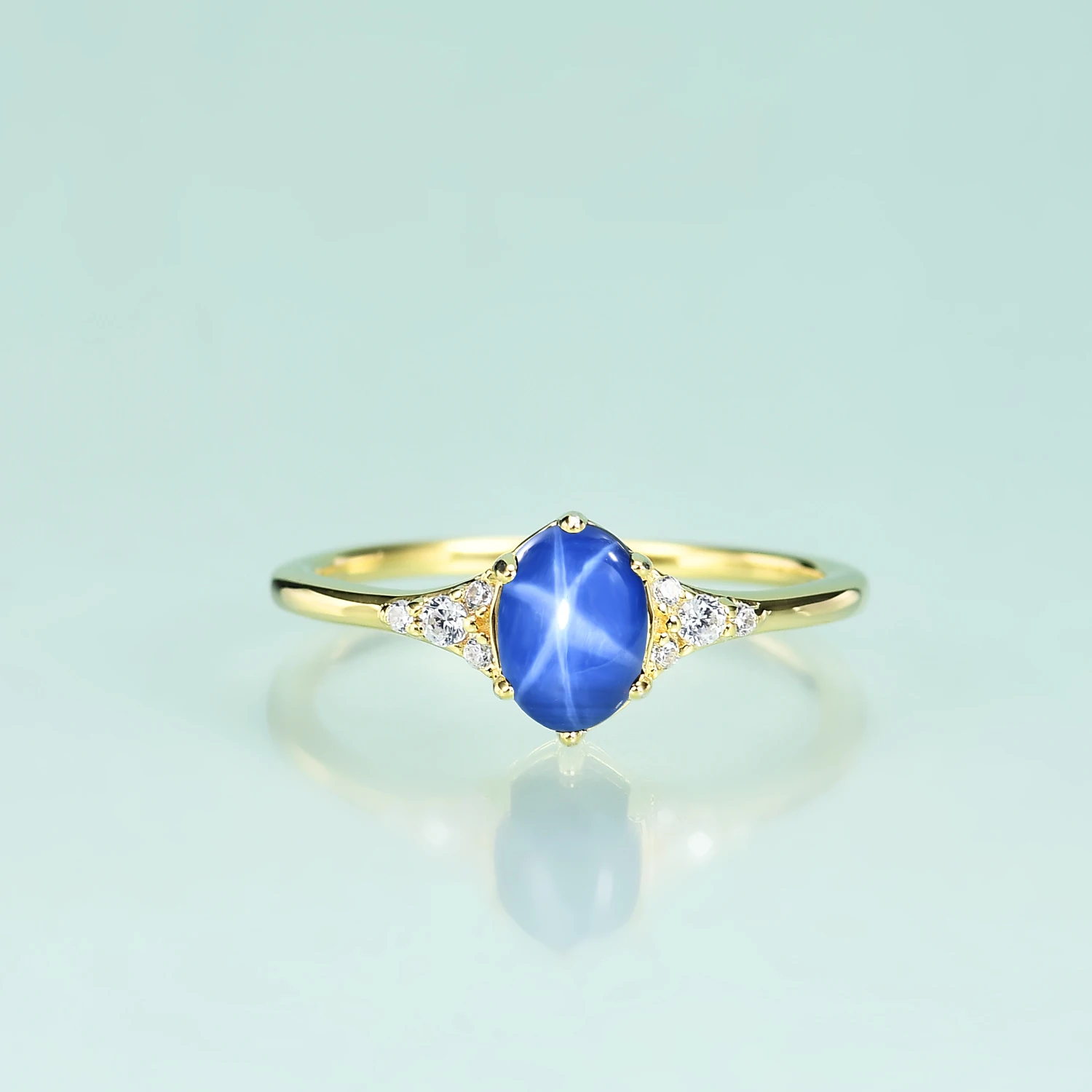 

Gem's Beauty Oval Cut Lab Star Sapphire Solitaire Rings Vintage Fine Jewelry For Women 14K Gold Filling Sterling Silver Rings