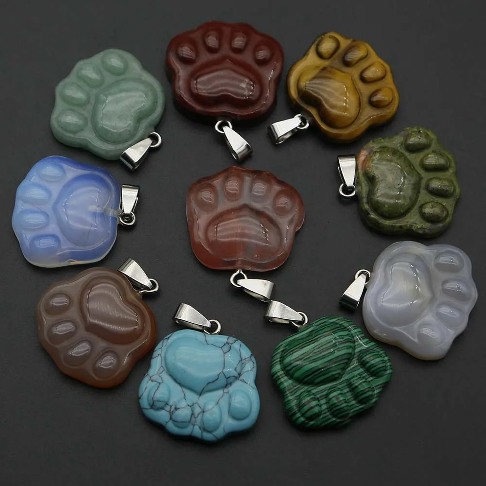 

Fashion Natural Stones Bear Paw Dog Feet Cat Pendants Footprint Sculpture Carved Charms Jewelry Necklaces Making Home Decor 5PCS