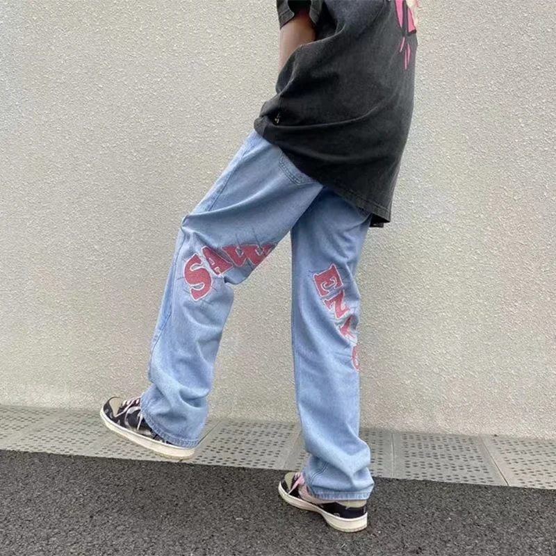 Y2k Men Harajuku Streetwear Alt Jeans Straight Fairy Grunge Hip Hop Wide Leg Pants Denim Trousers High Waist Oversize Clothes