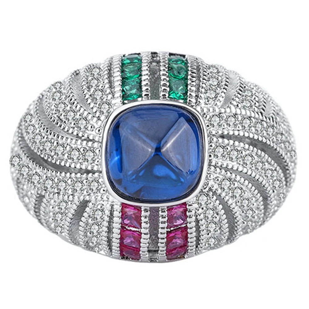 Кольцо женское ювелирное оптовая торговля, гиперболический дизайн, украшение из массивного серебра 925 пробы с сапфиром сахарного конуса весом 5 карат.