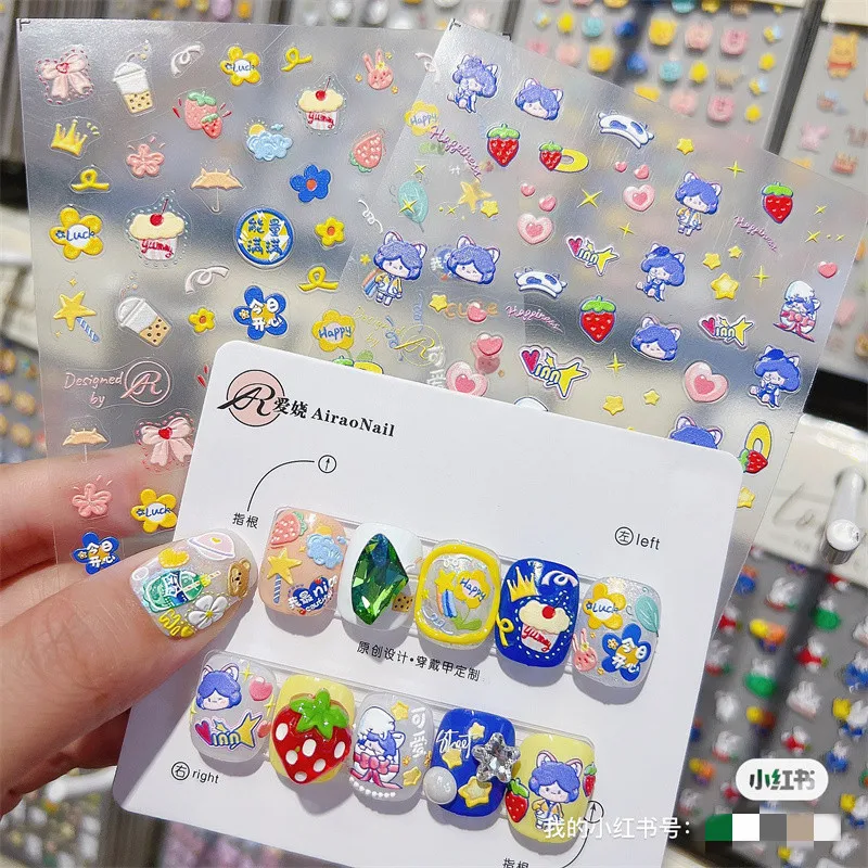 

Горячее тиснение в Корейском стиле Ins симпатичная кукла 5D клейкие маникюрные наклейки самодельные наклейки для ногтей 1852