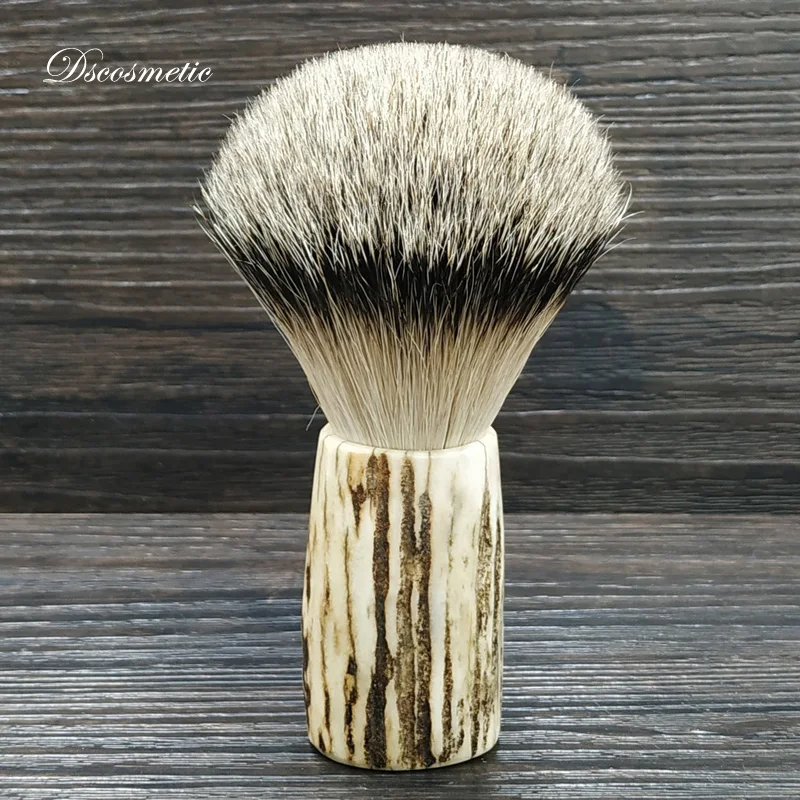 Фото DSCOSMETIC High Mountain Натуральная щетка для бритья с ручкой из рога оленя для мужского бритья №2
