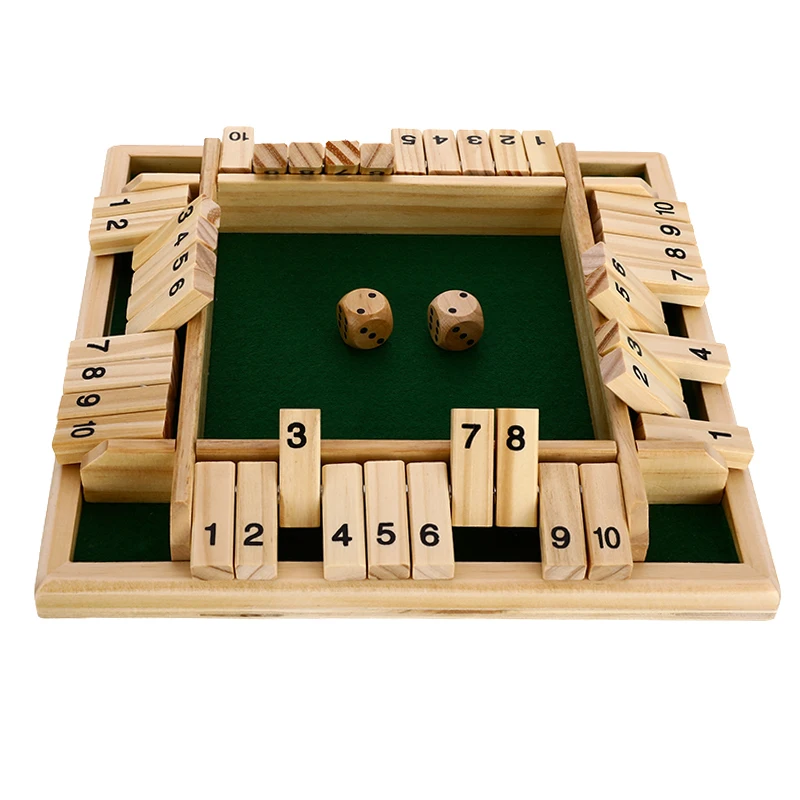 

10 Numbers Board Game Wooden Shut the Box Dice Game Family Party Club KTV Entertainment Game for Kids and Adults 30cm 4 Sided