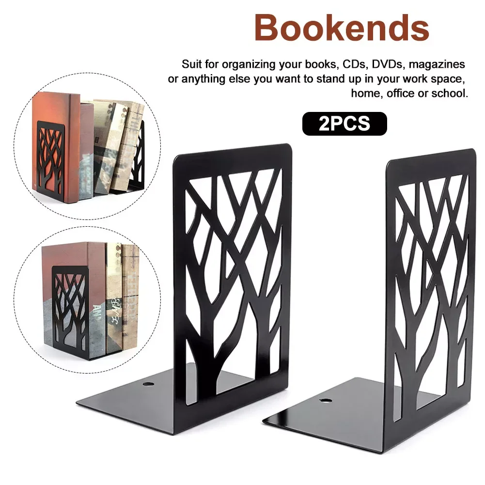 

1pair Students Stationery Removable Home Decor Tree Shadow Desk Organizer Book Ends School Office Nonskid Iron Out