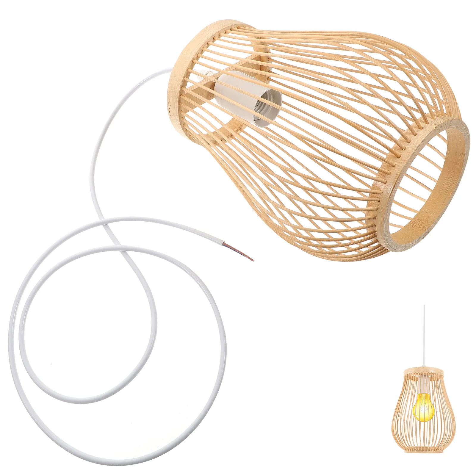 

Bamboo Chandelier Lampshade Pendant Lights Kitchen Bohemian Boho Hanging Rattan Vintage Lighting