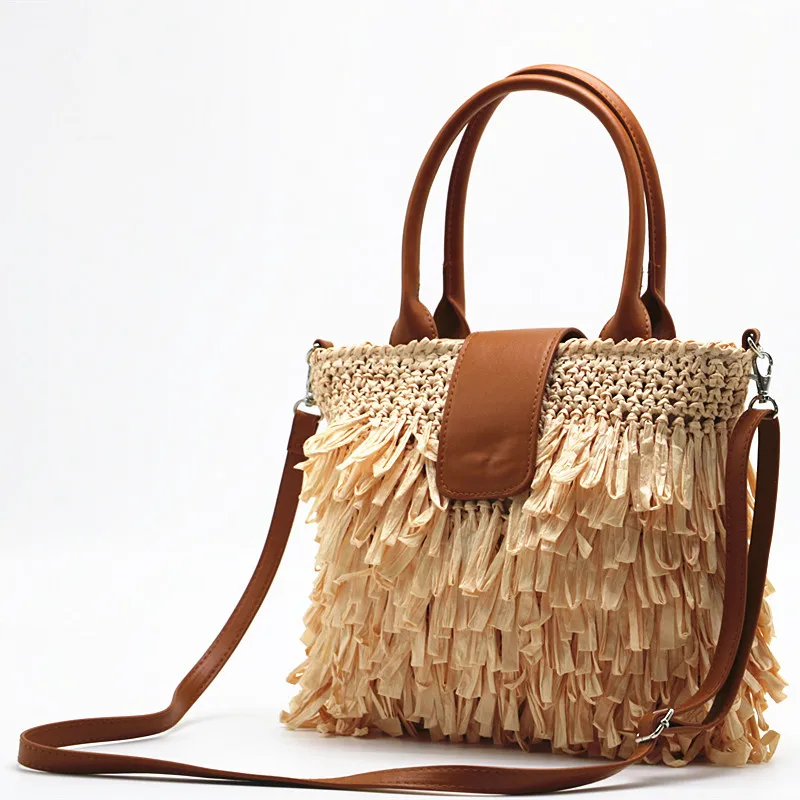 

women straw braid woven beige camel shoulder handbag for female summer daily holiday beach fashion crossbody bag