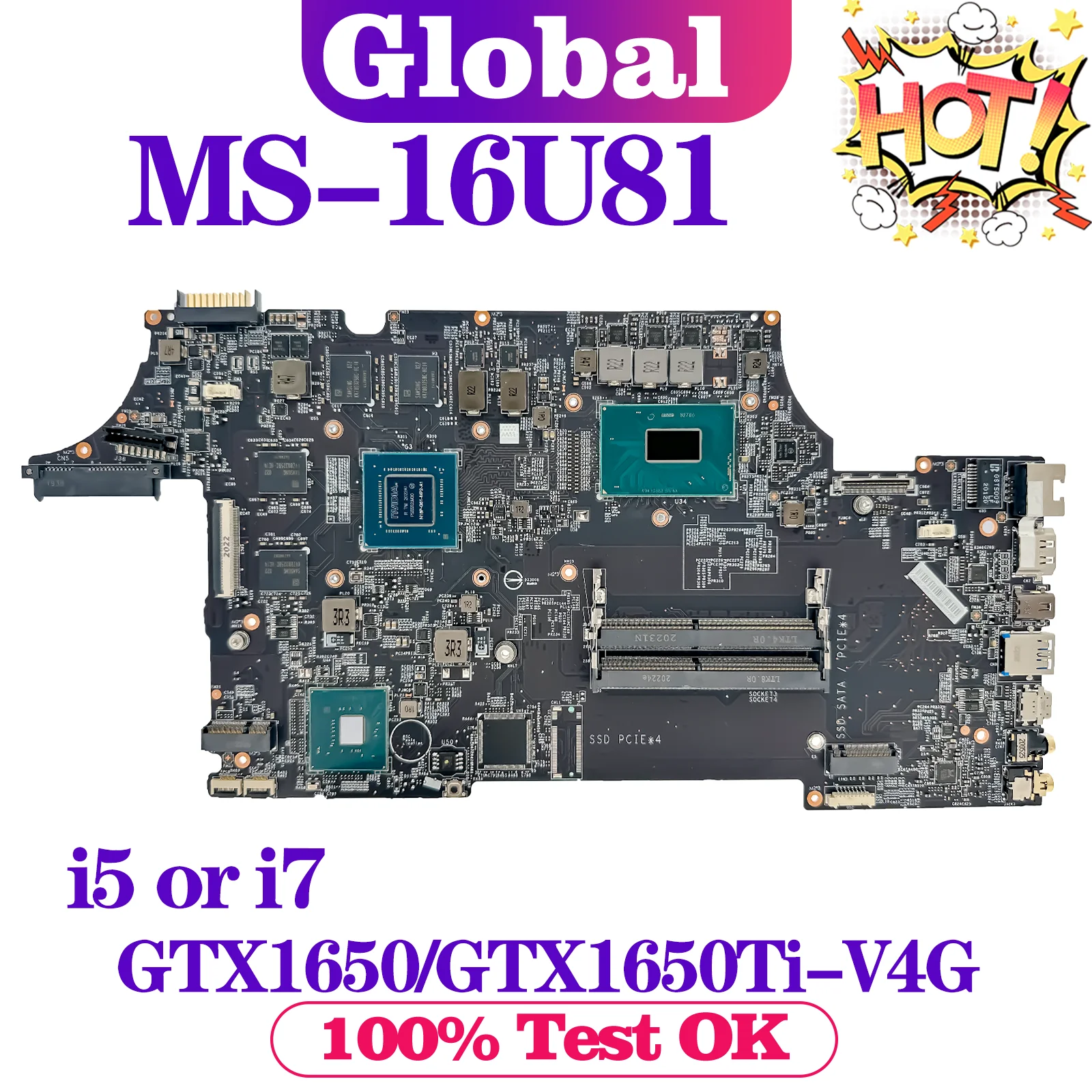 

KEFU Mainboard For MSI MS-16U81 MS-16U8 Laptop Motherboard i5 i7 9th Gen GTX1650/GTX1650Ti-V4G