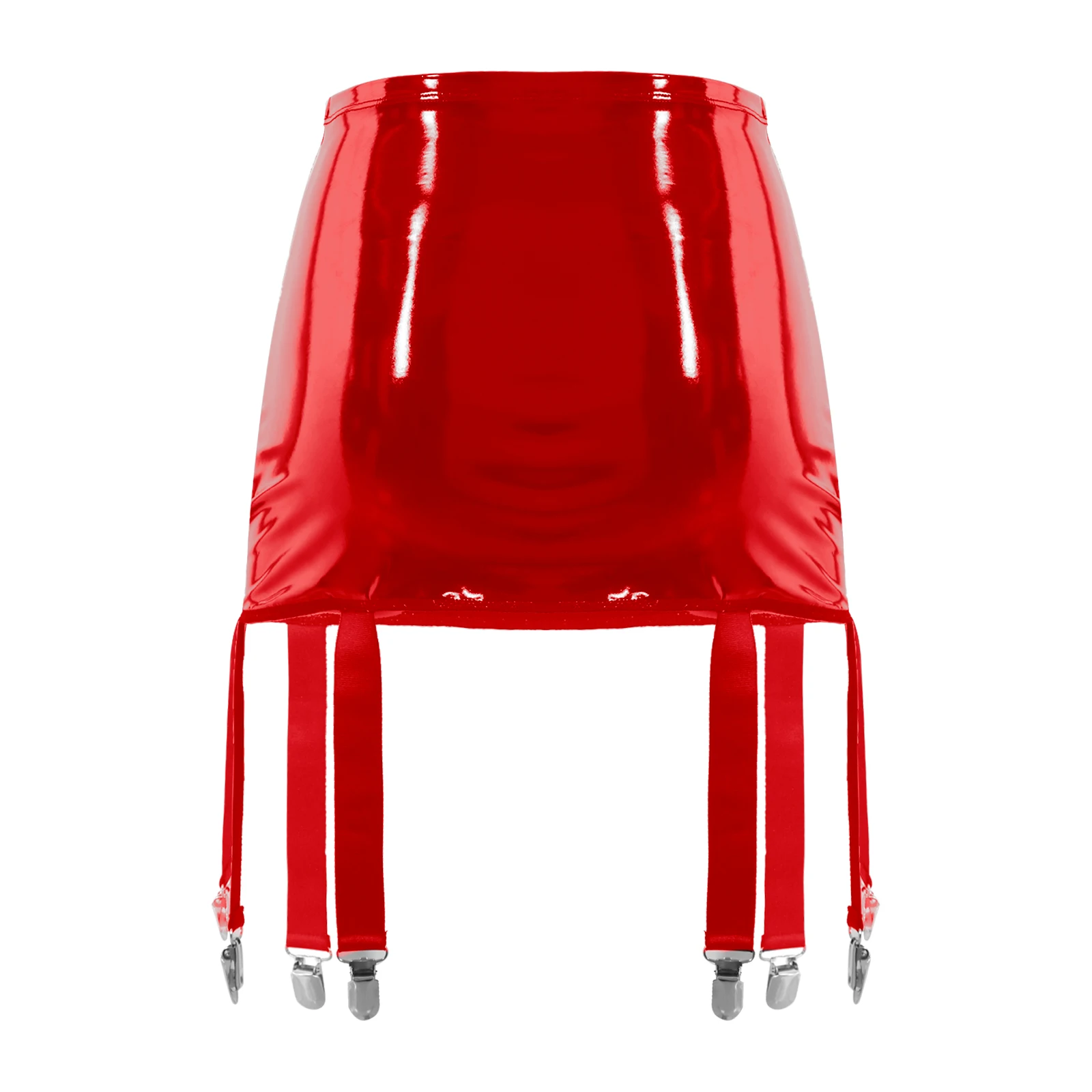 Женская мини-юбка из лакированной кожи с подвязками и высокой талией |