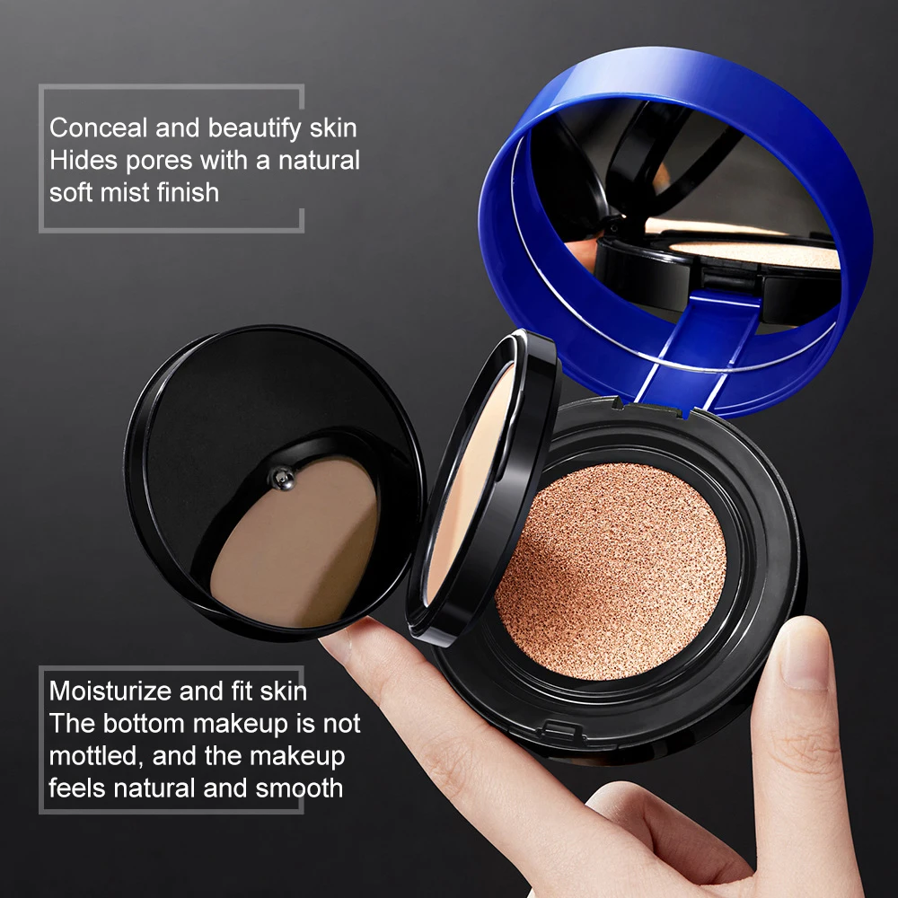 

2 In 1 Double Layer Blue Air Cushion Makeup Pressed Powder Foundation Whitening BB＆CC Cream Long Lasting Oil Control Face Makeup