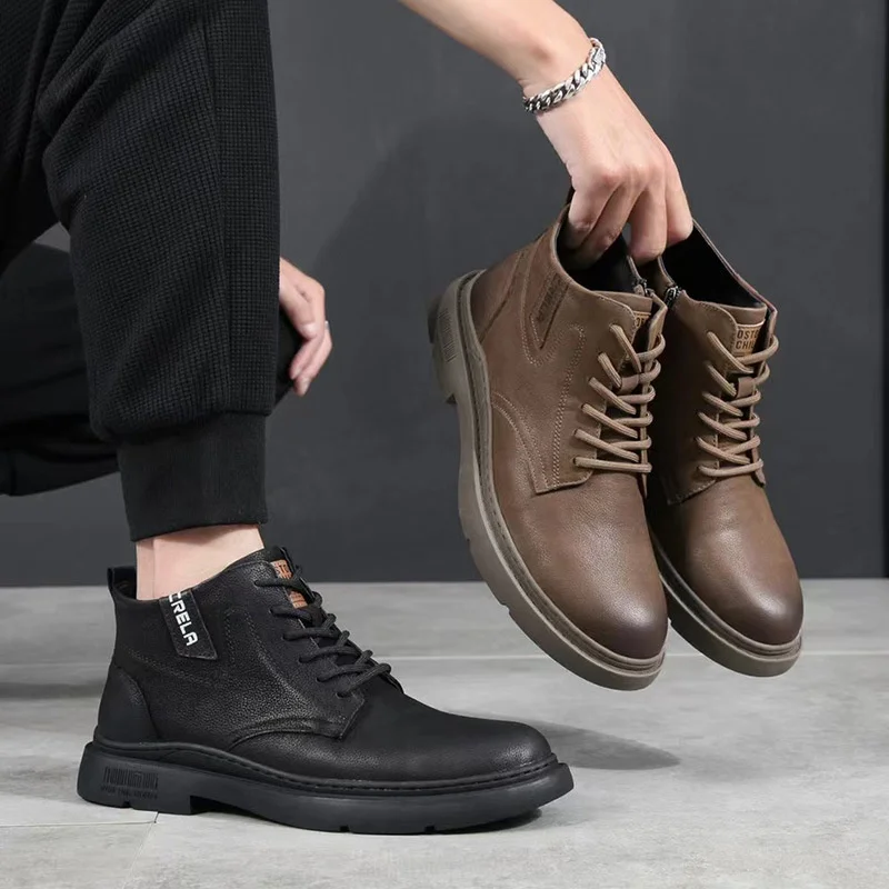 

Роскошные брендовые настоящие мартенсы, новые модные высокие ботинки из натуральной кожи на осень и зиму 2023 в английском стиле для работы д...