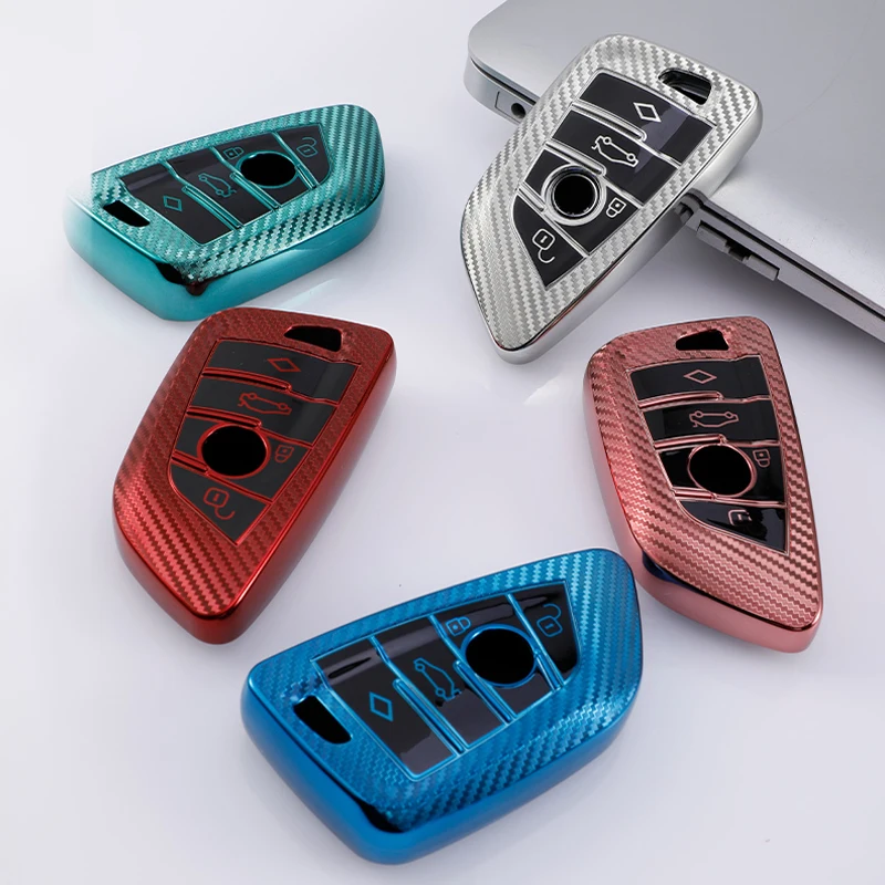 

TPU Carbon Fiber Car Smart Key Case Cover Bag Holder Fob Keychain for BMW X1 X3 X5 F15 X6 F16 G30 7 Series G11 X1 F48 F39