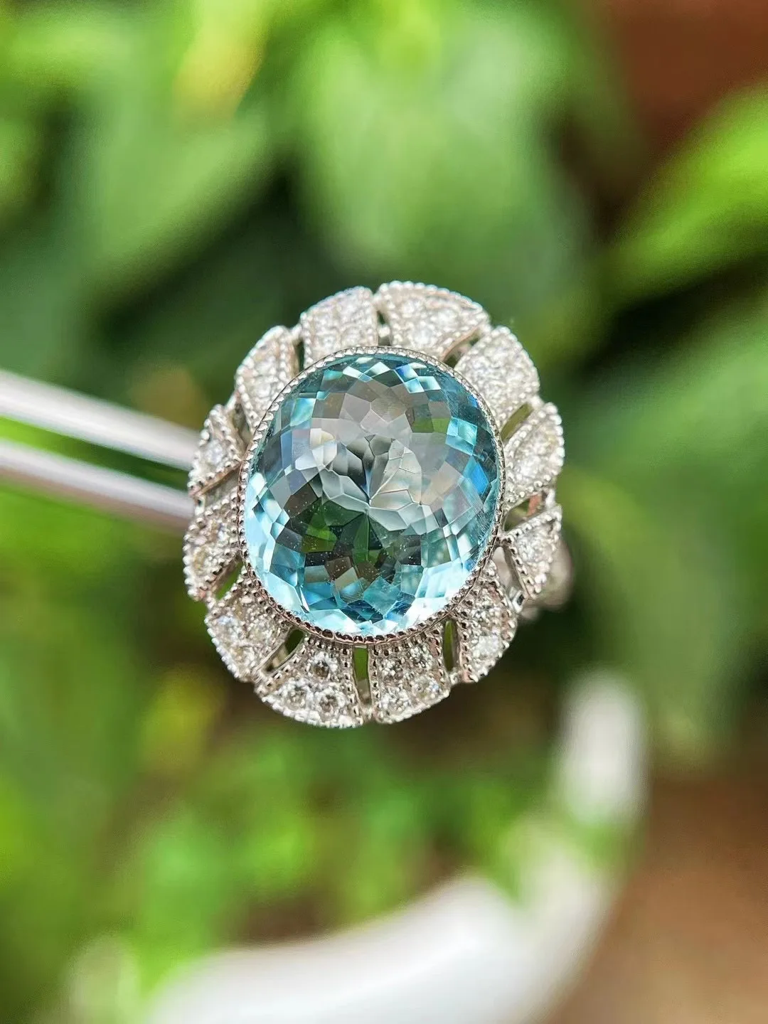 Кольцо женское из натурального аквамарина роскошное Ювелирное Украшение