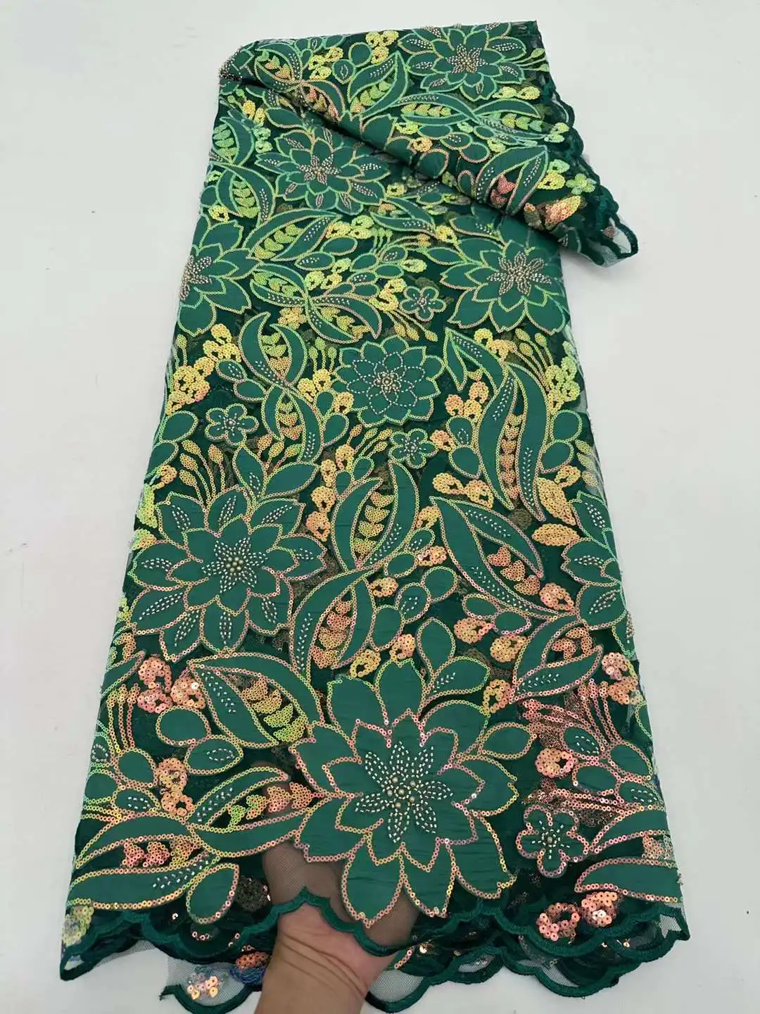 

Green African Tulle Beads Lace Fabric 2023 High Quality Nigerian French Sequins Groom Lace Fabric For Wedding Party Dresses Sew