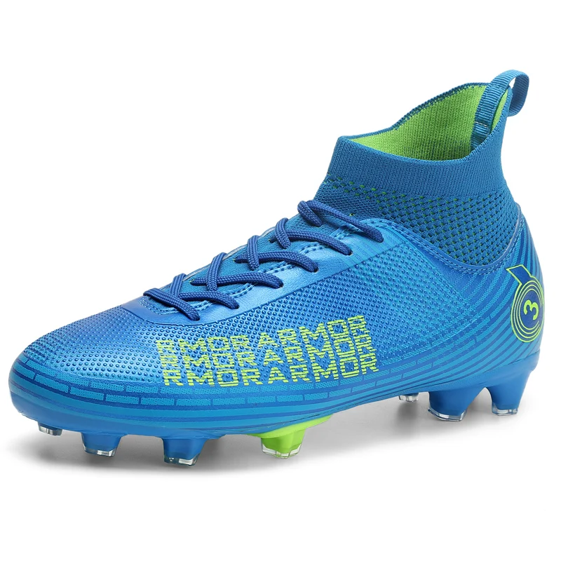 

Men Futsal Football Boots Non-slip High Ankle Soccer Shoes Breathable Sociaty Chuteira Campo Cleats Long Spike Training Sneakers