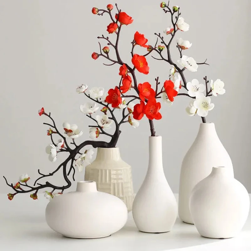 

Yannew Plum Blossom Artificial Flowers Branch Long Stem Fake Silk Plum Bonsai Floral Arrangement for Floor Vase Home Decoration