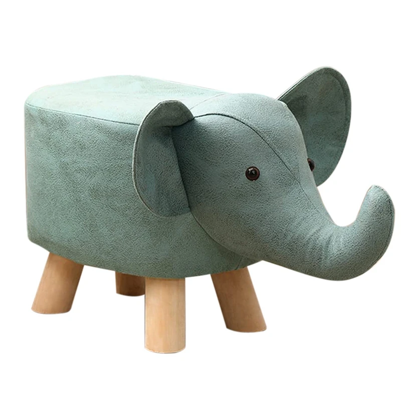 

Small Footstool For Children, Elephant Animal Shape, Footstool With 4 Wooden Legs, Fabric Ottoman Upholstered Footrest