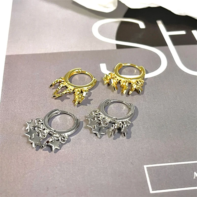 Женские серьги-кольца в виде звезд серебро 925 пробы