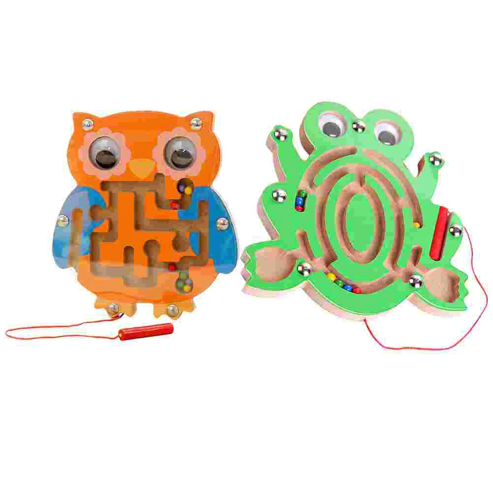 

2pcs Magnetic Bead Maze Toy Funny Early Education Toy Educational Plaything for Boys Girls Toddlers (Frog + Owl Pattern)