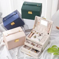 Mirrored Jewelry Box Organizer Women Girls Lock Handle Jewellery Gift Earring Ring Necklace Jewel Storage Case