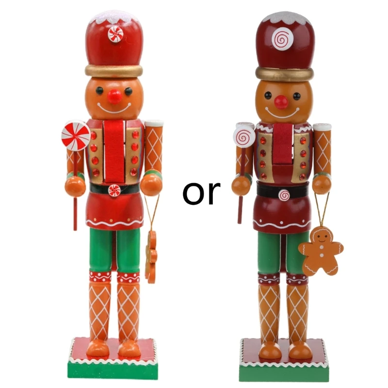 

14 Inch Wooden Gingerbread Man Nutcracker Soldier King Figures Holiday Christmas Decor for Tabletop Desktop Holiday Drop ship