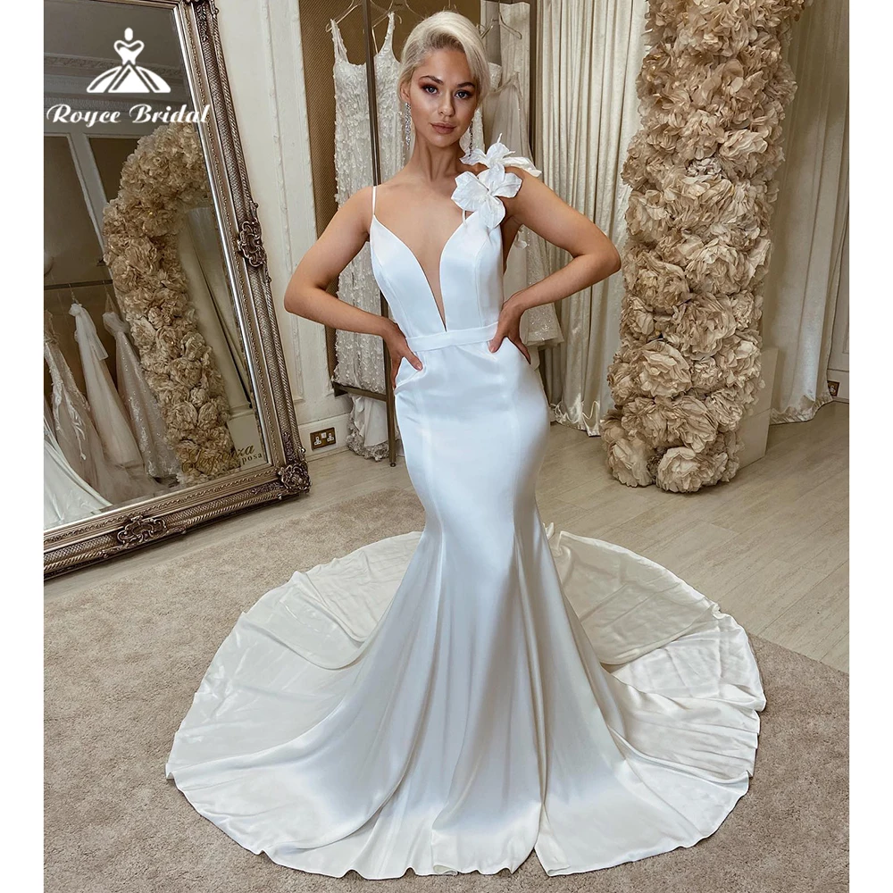 

Sexy V Neck Spaghetti Straps Appliques Mermaid Wedding Dresses For Women 2023 Boho Backless Bow Bridal Gowns Sweep Vestidos De