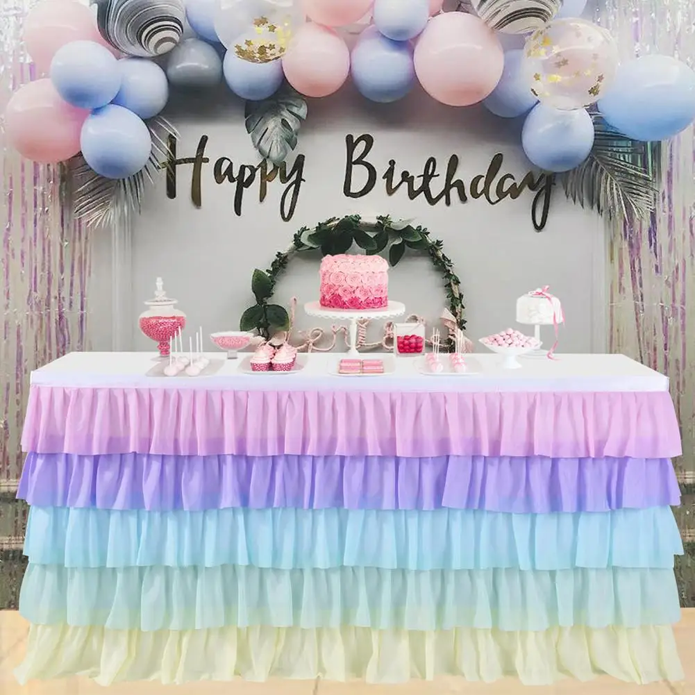 

5 Layers Wavy Spliced Chiffon Table Skirt for Wedding Party Decoration