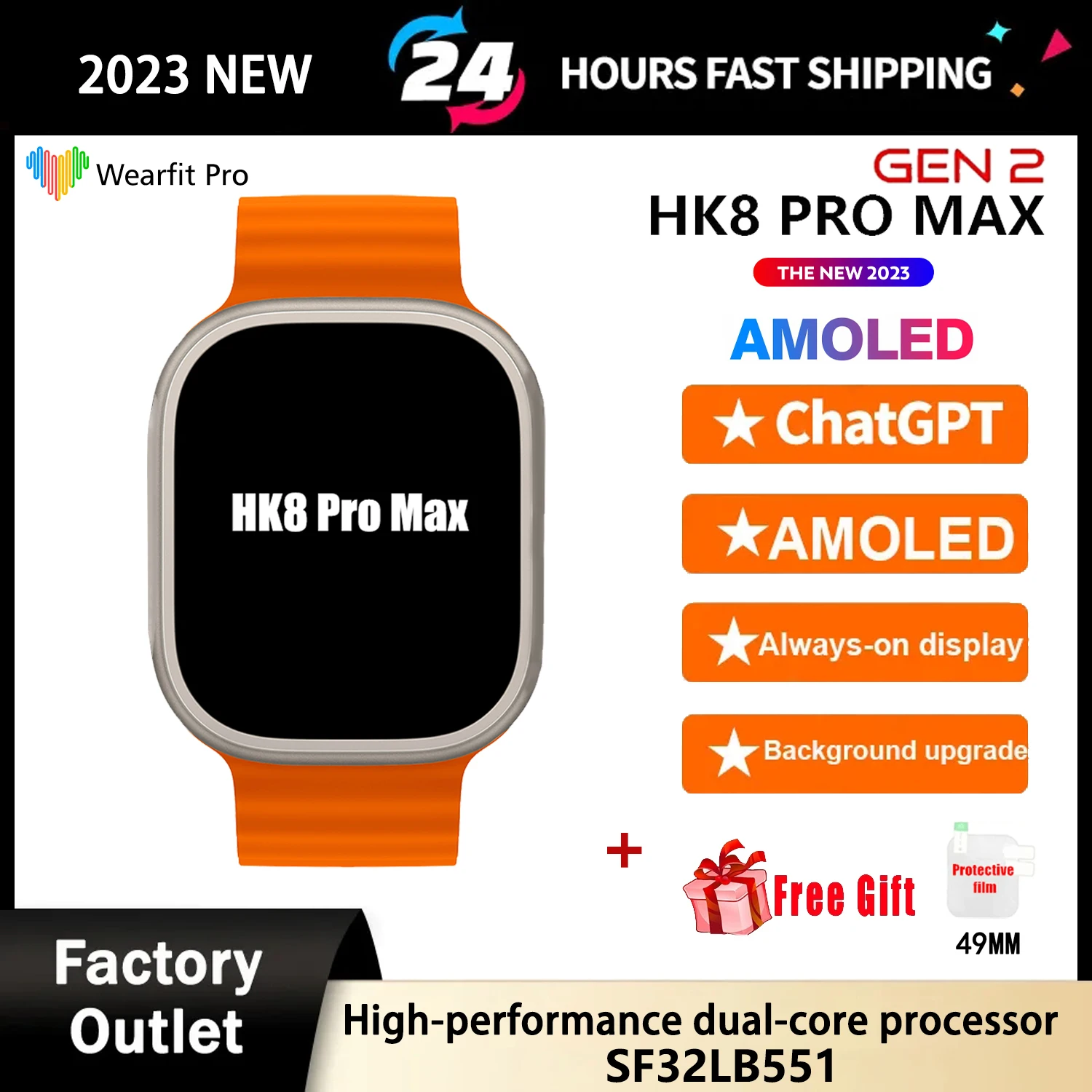 

2023 AMOLED HK8 Pro Max Gen2 Smartwatch Men Women Watch Ultra 9 Chatgpt Compass relojes inteligentes Watch For Android PK HK9