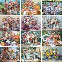 gatyztory painting by number flower vase kit drawing on canvas wall art handpainted picture by number diy gift home decoration