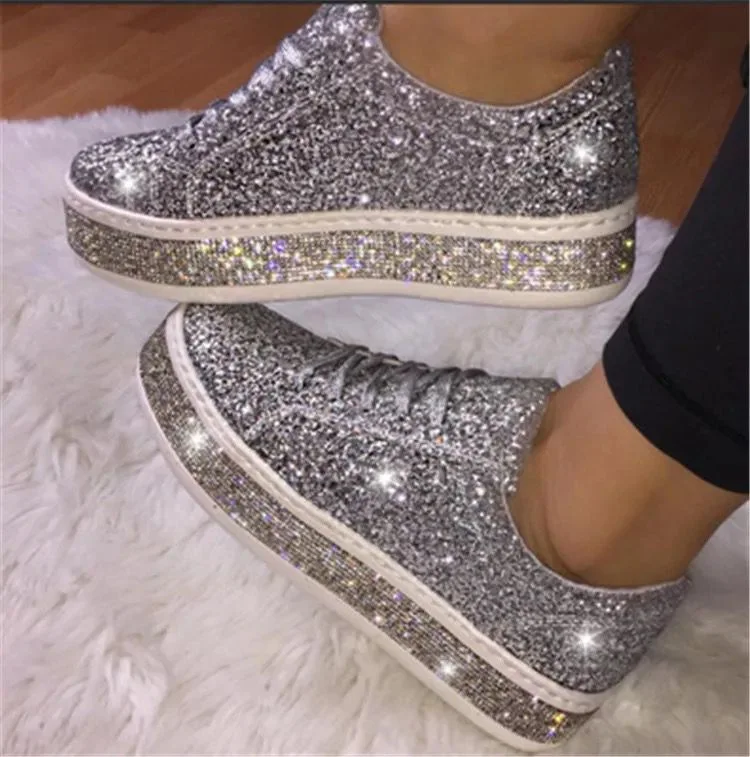 2023 Fashion Rhinestone Platform sneakers Bling Designer Women Shoes Size 35-43 Flat Lace-up Sneakers Women Zapatos De Mujer