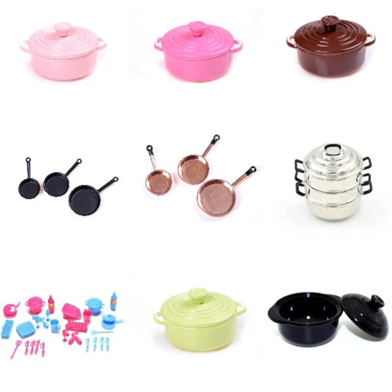 

Dollhouse Miniature Kitchen Utensil Cooking Ware Play Kitchen Toy Mini Pot Boiler Pan With Lid Kettle Doll House Accessories