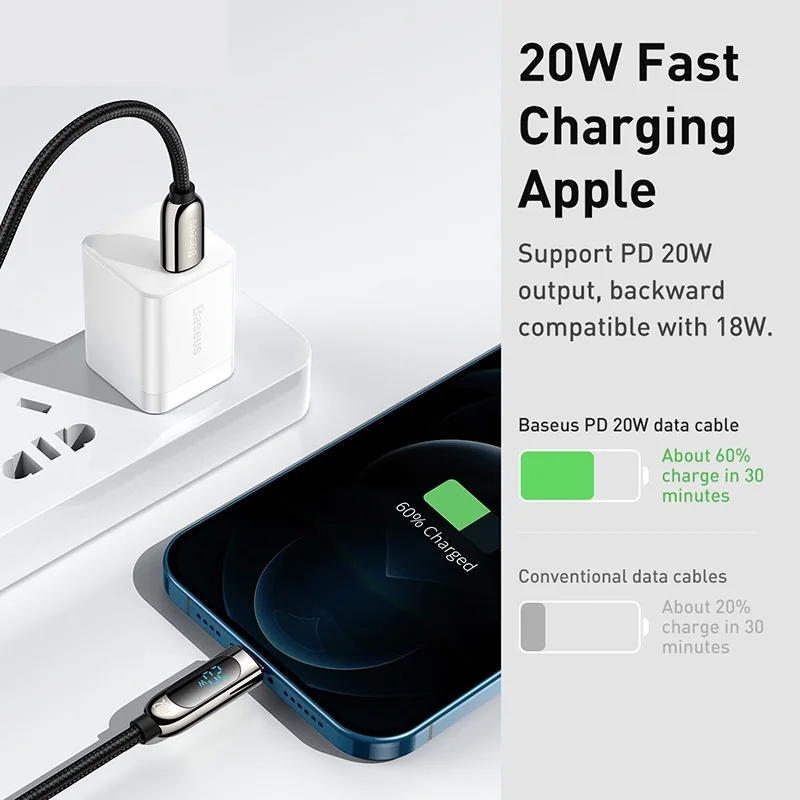 

2022 20W PD USB C Cable Fast Charging Cable For IPhone 13 12 11 Pro Max XR Digital Display Mobile Phone Data Cord For Iphone