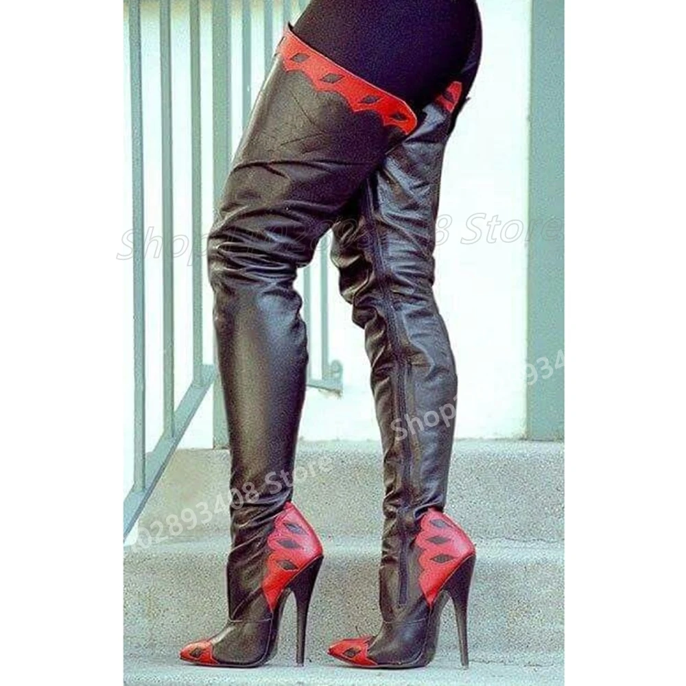 Разноцветные сапоги выше колена с кружевным дизайном молния сзади женская обувь