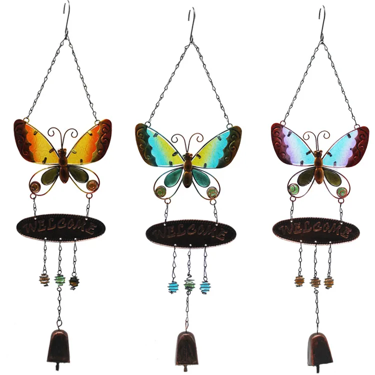 Butterfly Wind Chime Glass Color Painted Metal Iron Crafts Welcome To The Iron Brand Bell Pendant Outdoor Fashion Wind Chime