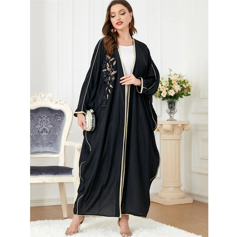 

Black Open Abaya Women Muslim Loose Kimono Cardigan Dubai Turkey Kaftan Islamic Clothing Eid Ramadan Abayas Robe Jalabiya Gown