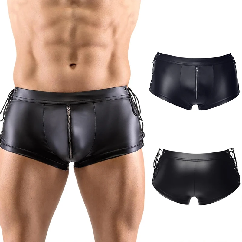 Mens Patent Leather Boxers Pants Wet Look Shorts Underwear Nightclub Strap Vest Tops Clubwear Dancing Hot Pants Costumes