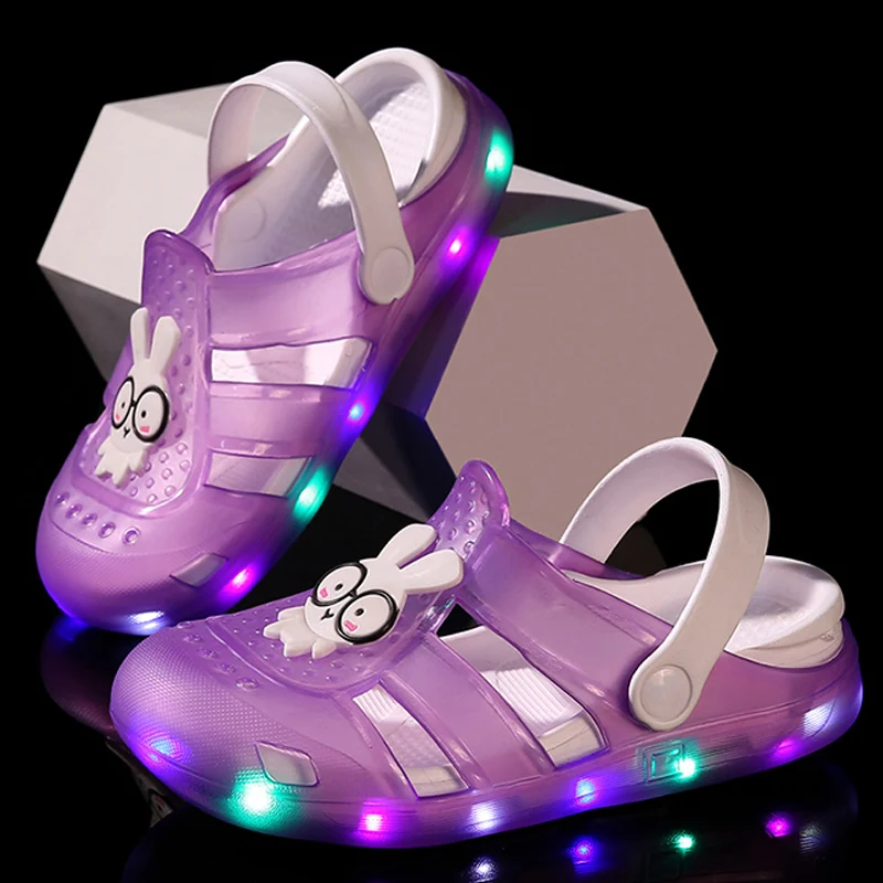 

Сандалии детские для мальчиков и девочек, модные пляжные шлепанцы, легкие тапочки, удобная светящаяся Летняя обувь