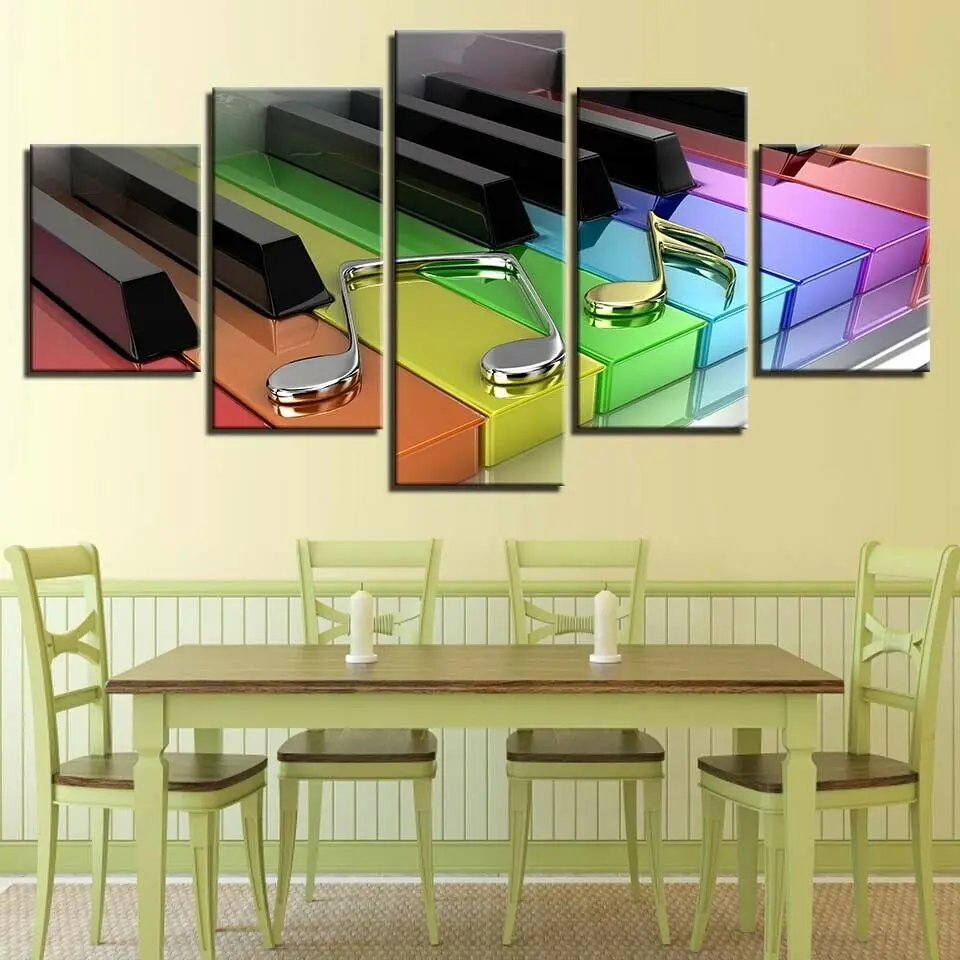 

Colorful Piano Keys Musical Note 5 Panel Canvas Picture Print Wall Art Canvas Painting Wall Decor for Living Room No Framed