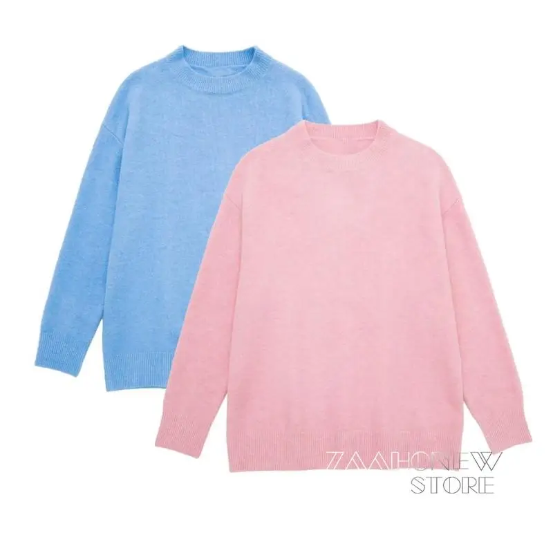 

ZAAHONEW 2022 Autumn Women Loose All-match Round Neck Long Sleeves Sweater Female Solid Color Soft Cozy Knitted Top Pullover