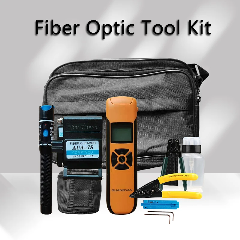 15pcs/Set FTTH Fiber Optic Tool Kit with Fiber Cleaver -70~+3dBm Optical Power Meter Visual Fault Locator 5km