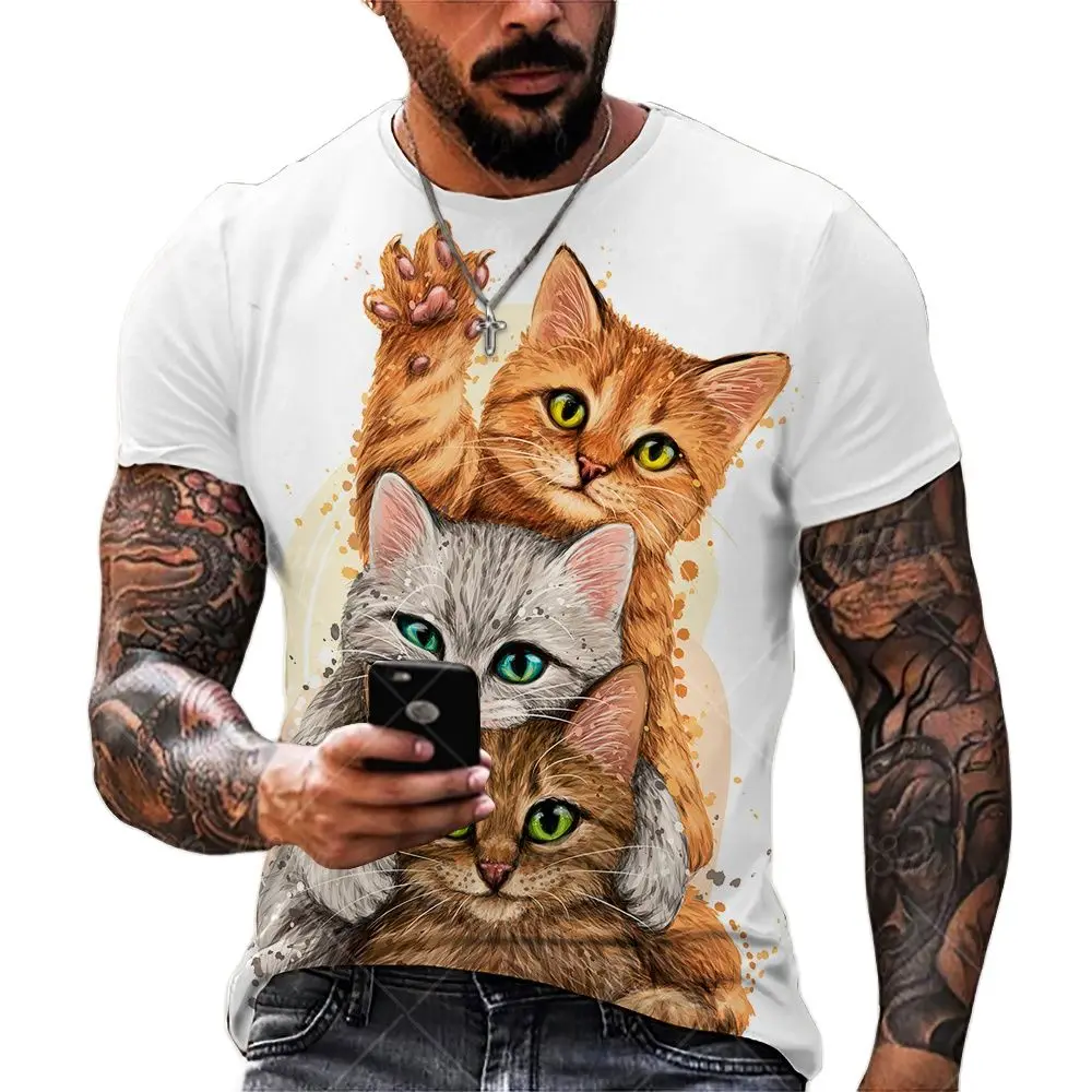 

Футболка оверсайз для мужчин и женщин, Повседневная модная рубашка с милым котом и 3D принтом, Молодежные удобные топы с коротким рукавом
