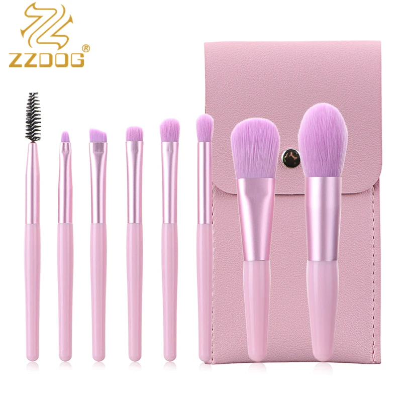 

ZZDOG 8Pcs Mini Portable Makeup Brushes Set Travel Powder Foundation Eye Shadow Eyelash Highlight Cosmetic Tools Kit Wood Handle