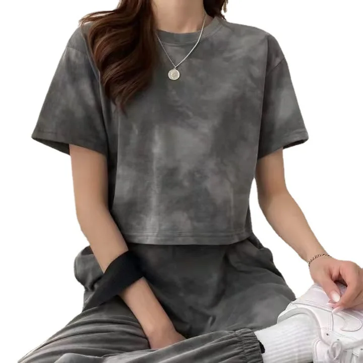 

Повседневный модный костюм Tie-dye, женская летняя индивидуальная характерная спортивная одежда, комплект из двух предметов, комплект из двух Модных Предметов для женщин