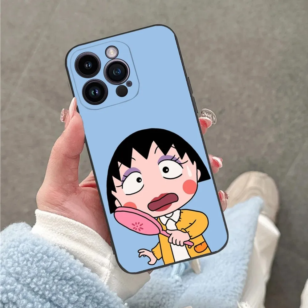 Catoon C-Chibi M-Maruko-C-Chan Phone Case For iPhone 16 15 14 13 12 11 Plus Pro Max XS X XR SE Mini 8 7 Soft Silicone Black