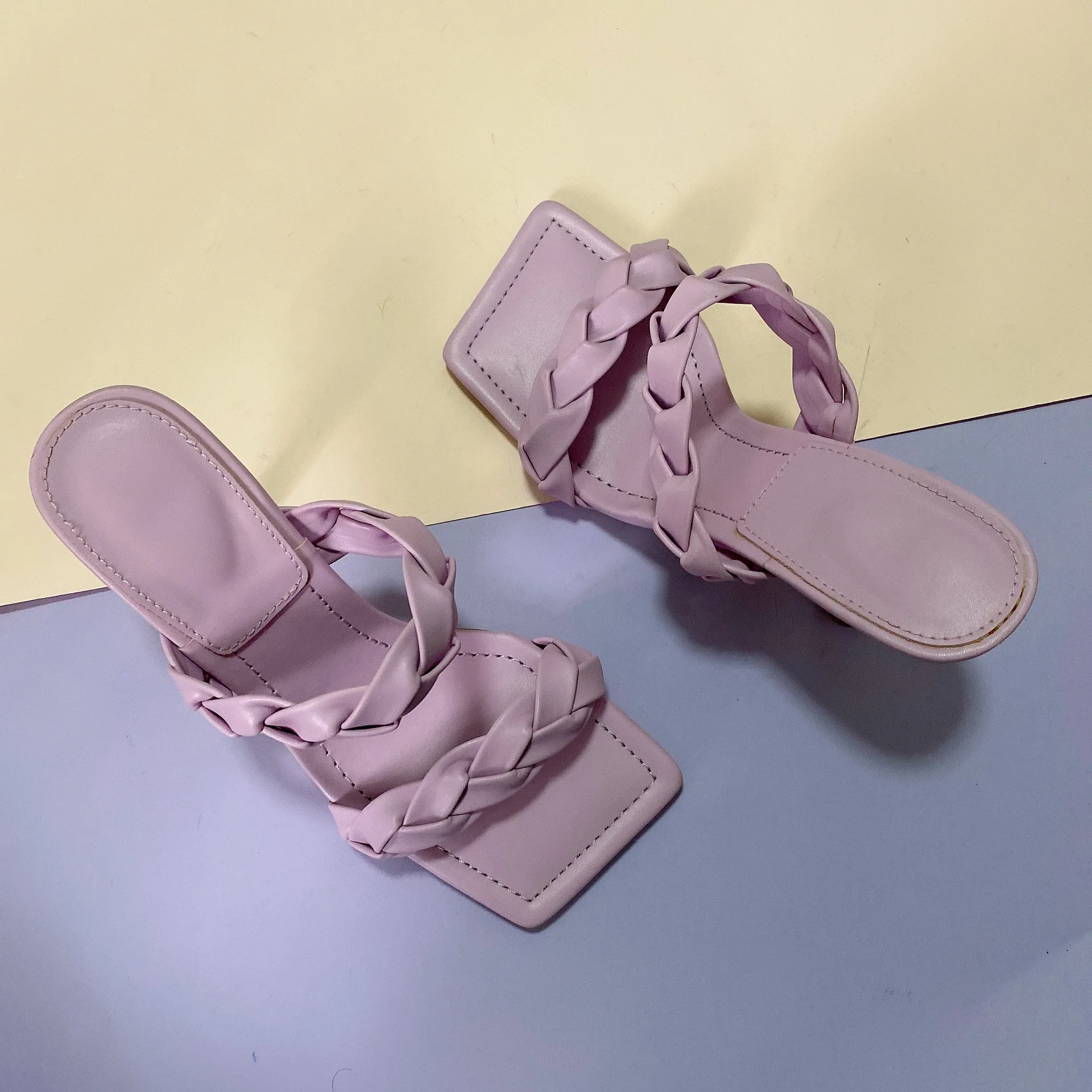 2022 Slides Sandals Ladies Slippers High Heels Women Pumps Casual Outside Square Toe Purple Female Shoes Women Flip Flops