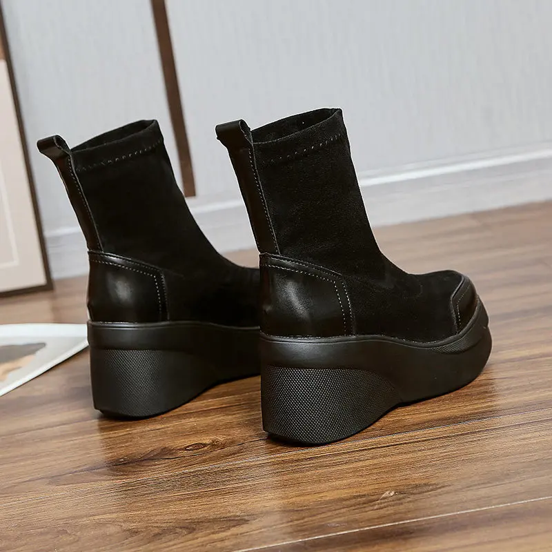 Autumn Boots Women Shoes Woman Boots Fashion Round toe Ankle Boots 2020 Winter Elastic Black Boots Comfortable Botas