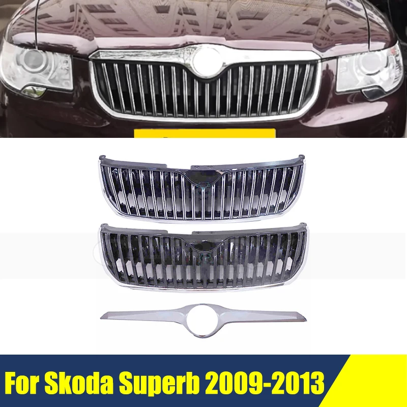 Фото Решетка переднего бампера, маска для Skoda Superb 2009-2013, хромированная решетка радиатора, средняя сетка, гоночные грили, авто решетка №2