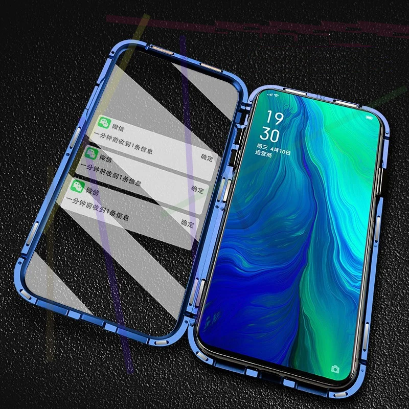 

Metal Magnetic Case For OPPO Reno 5 4G 5G 5 Pro 5 Lite 5F 5Z Double-Sided Glass Cover For Reno 6 5G 6Z 7 4G 7 Pro 5G 7 Z 5G